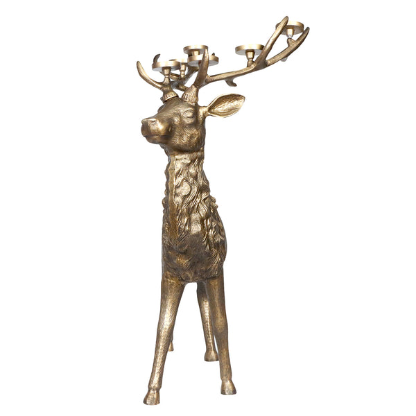 XL Deer Candlelight Holder in Antique Brass Finish 117cm