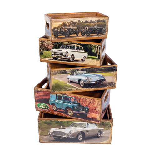 Set of 5 Nesting Shellfish Boxes - Antique Cars