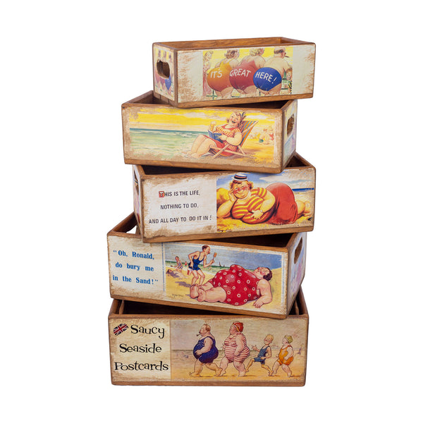 Set of 5 Nesting Shellfish Boxes - Beach Postcards