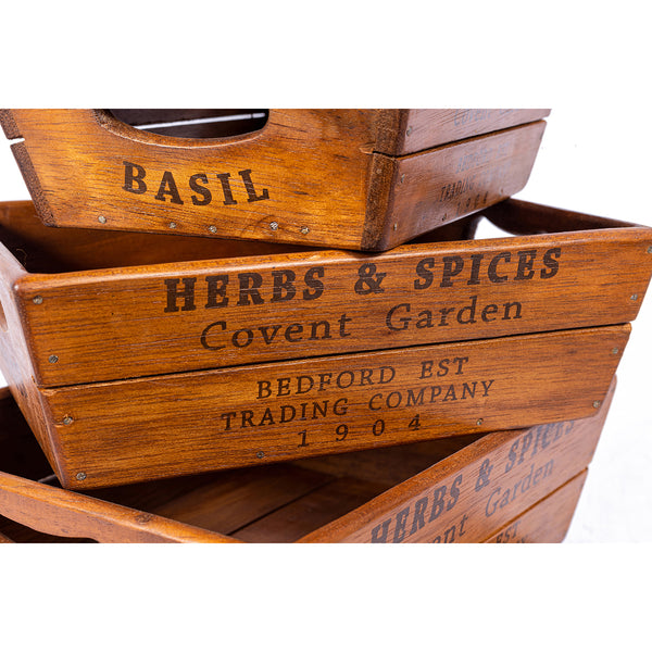 Set of 5 Nesting Vintage Oyster Boxes - Herbs & Spices