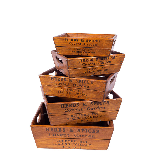 Set of 5 Nesting Vintage Oyster Boxes - Herbs & Spices
