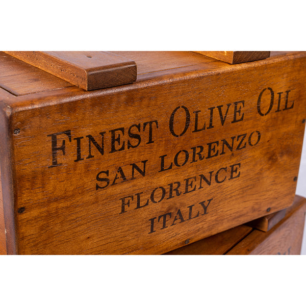 Set of 2 Nesting Rustic Vintage Wooden Lidded Chest Boxes - Olive Oil
