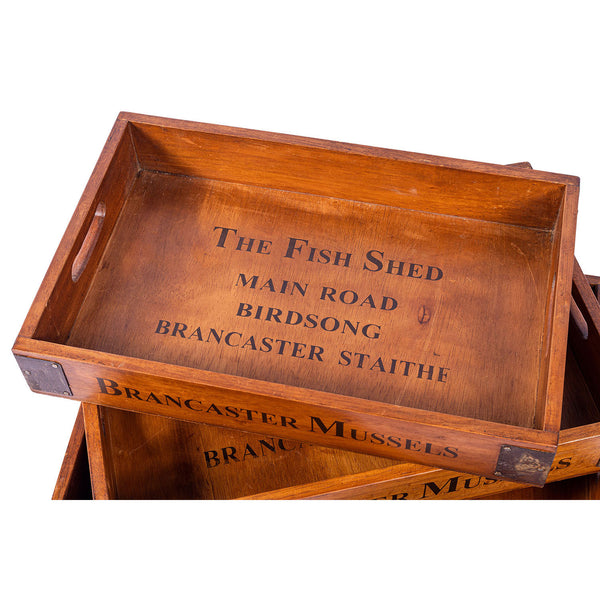 Set of 3 Vintage Nesting Wooden Serving Trays - Brancaster Mussels