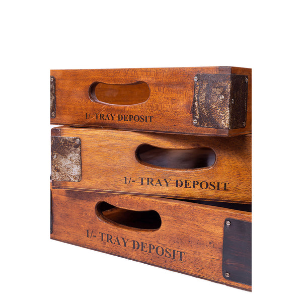 Set of 3 Vintage Nesting Wooden Serving Trays - Brancaster Mussels