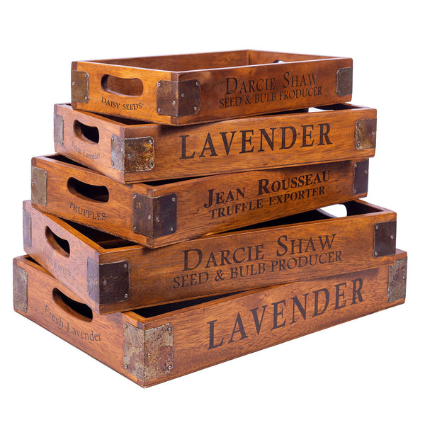 Set of 5 Vintage Nesting Wooden Serving Trays - Lavender et al