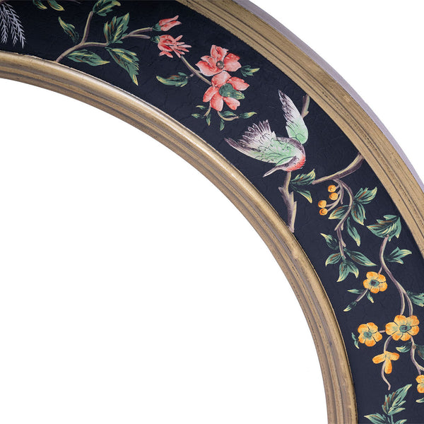 Black Lyre Bird Design Large Round Mirror