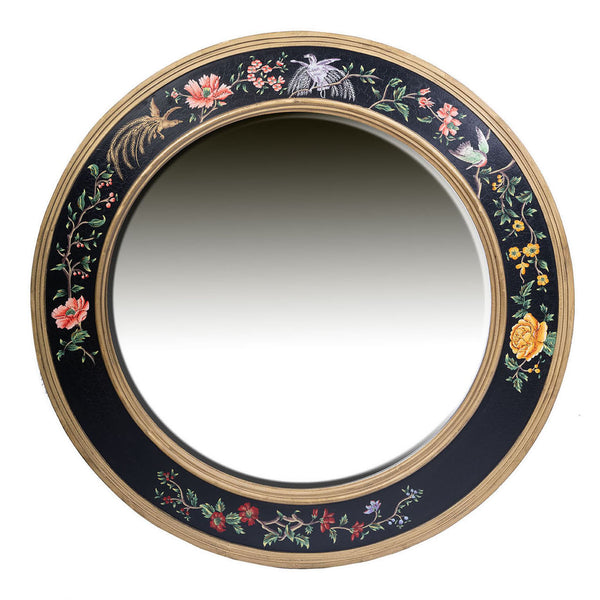 Black Lyre Bird Design Large Round Mirror
