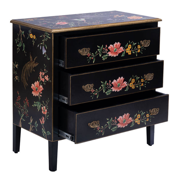Black Lyre Bird Design 3 Drawer Chest