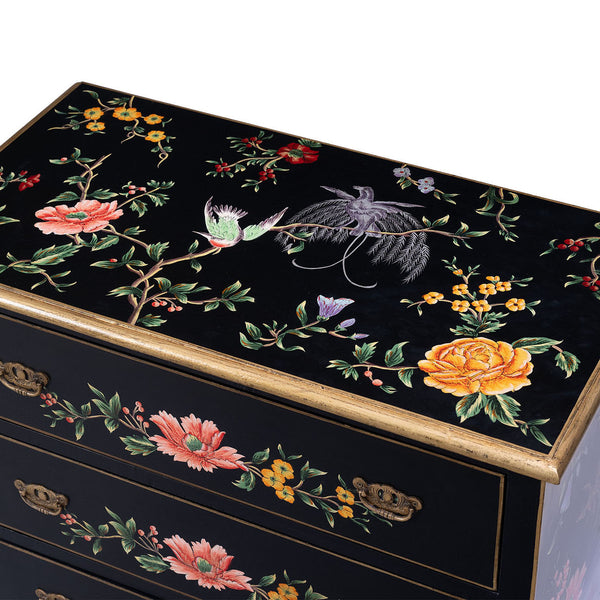 Black Lyre Bird Design 3 Drawer Chest