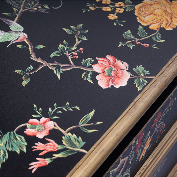 Black Lyre Bird Design 4 Drawer Chest