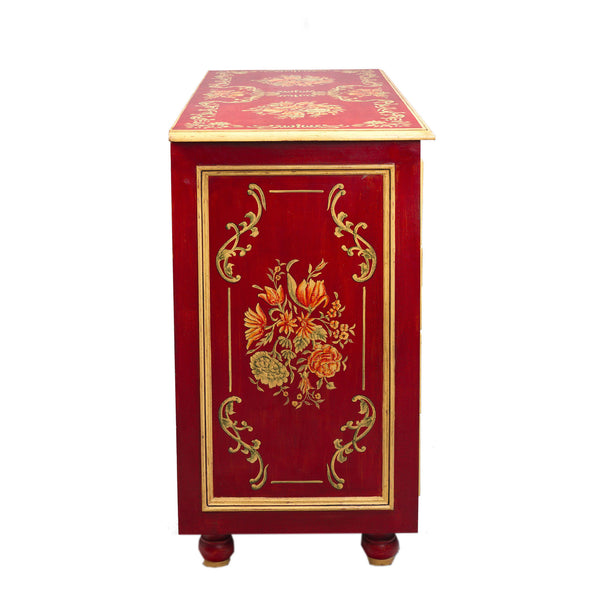 Red Floral Design 4 Drawer Chest