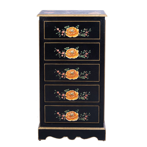 Black Lyre Bird Design 5 Drawer Cabinet