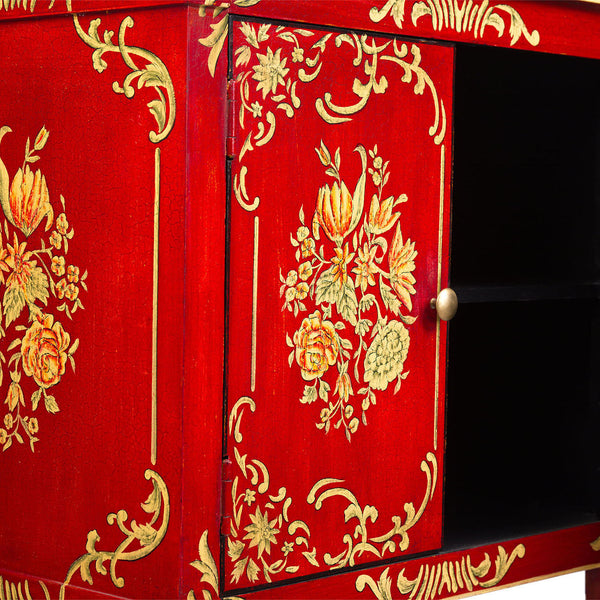 Red Floral Design Cabinet