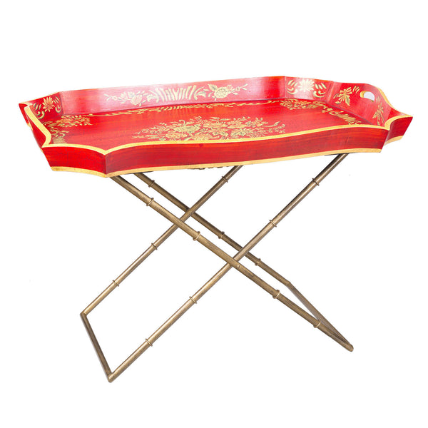 Red Floral Design Tray on Stand