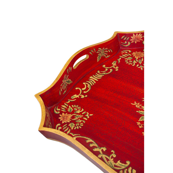 Red Floral Design Tray on Stand