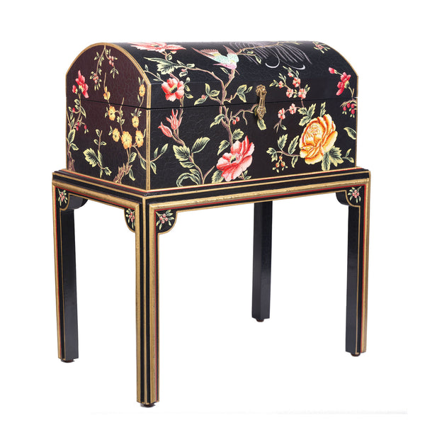 Black Lyre Bird Design Dome Box on Stand