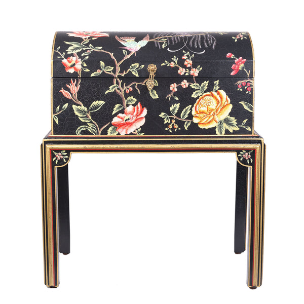 Black Lyre Bird Design Dome Box on Stand