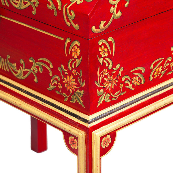 Red Floral Design Dome Box on Stand