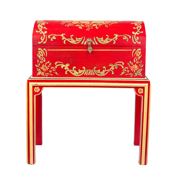 Red Floral Design Dome Box on Stand