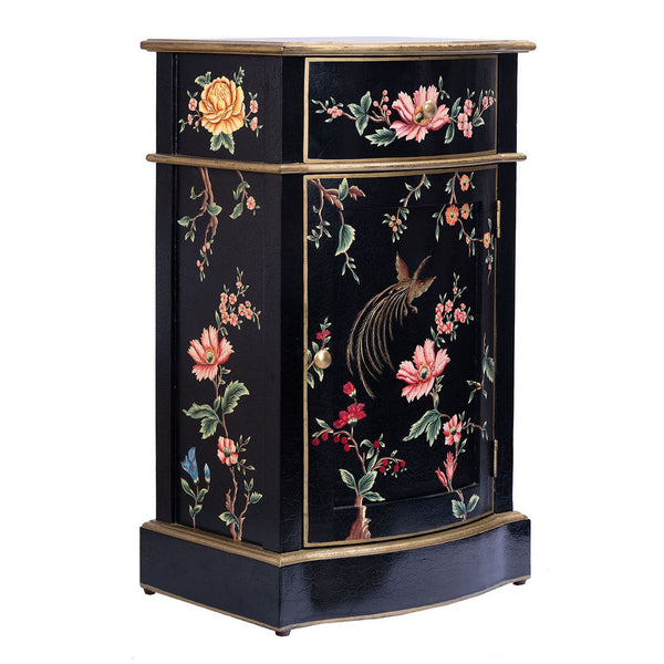 Black Lyre Bird Design Curved Bedside