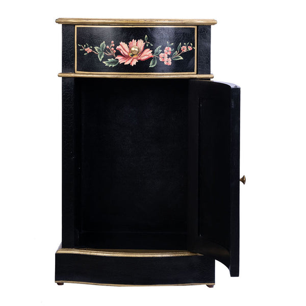 Black Lyre Bird Design Curved Bedside
