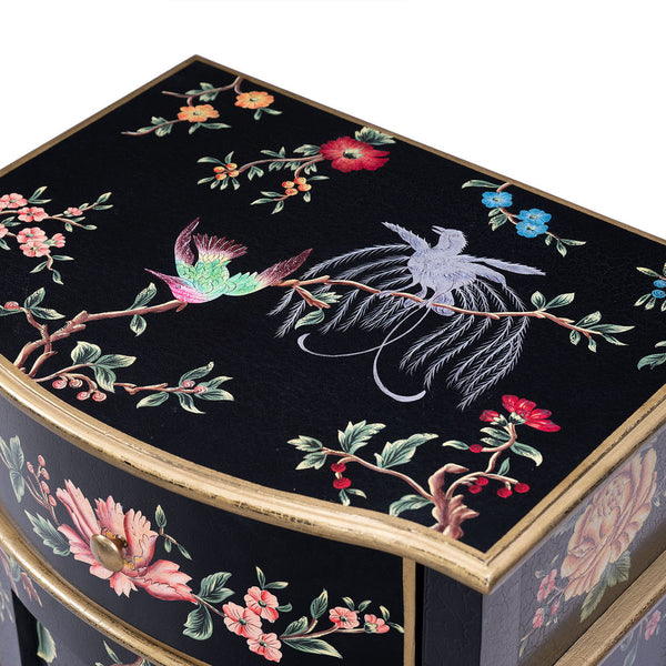 Black Lyre Bird Design Curved Bedside