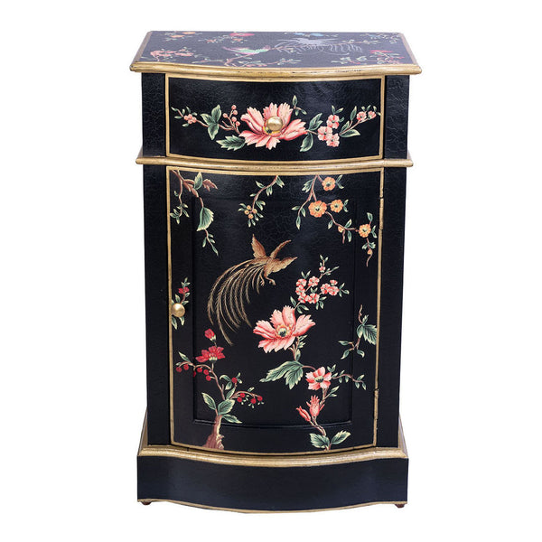 Black Lyre Bird Design Curved Bedside