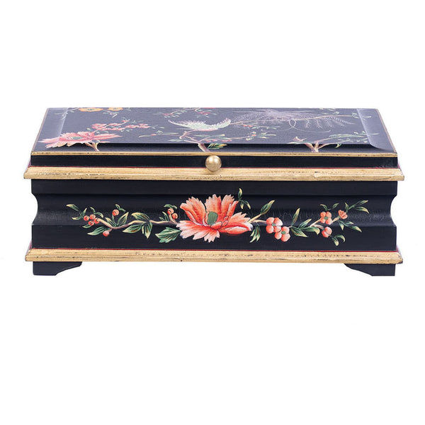 Black Lyre Bird Design Large Jewellery Box