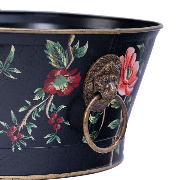 Black Lyre Bird Design Round Bowl with Handles