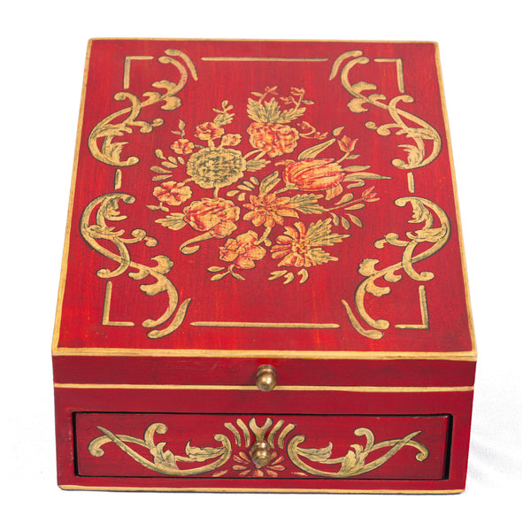 Red Floral Design Vanity Mirror with Storage