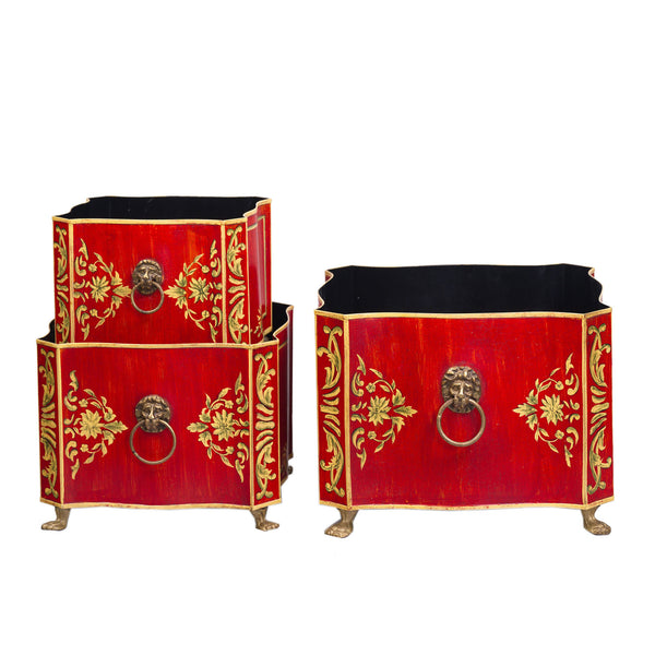 Red Floral Design Nest of 3 Boxes