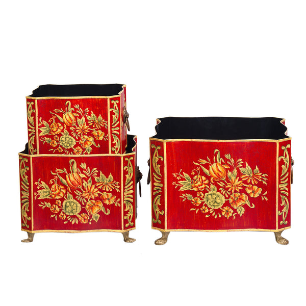 Red Floral Design Nest of 3 Boxes