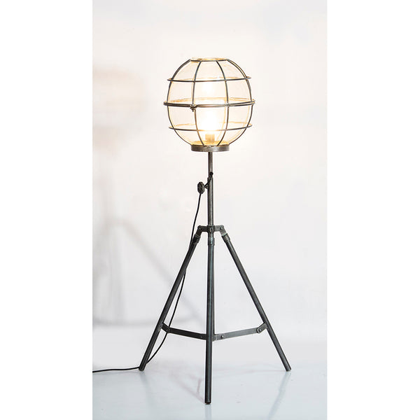 Upcycled Floor Lamp With Round Glass Cage