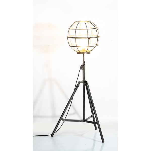 Upcycled Floor Lamp With Round Glass Cage