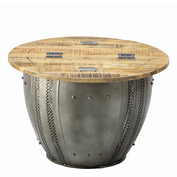 Round Brass Metal Coffee Table with Storage