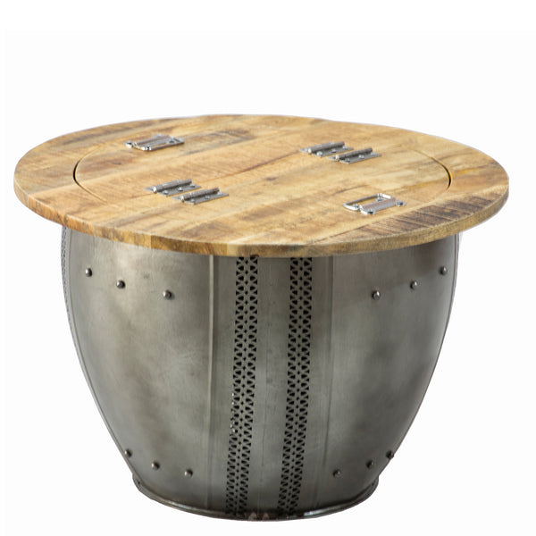 Round Brass Metal Coffee Table with Storage