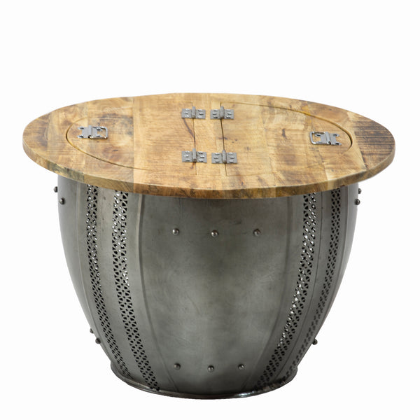 Round Brass Metal Coffee Table with Storage