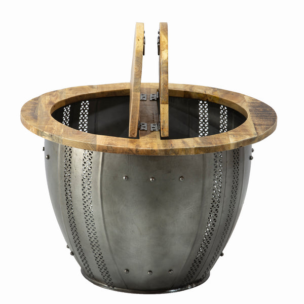 Round Brass Metal Coffee Table with Storage