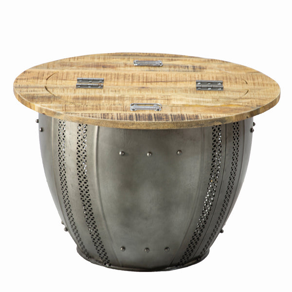 Round Brass Metal Coffee Table with Storage