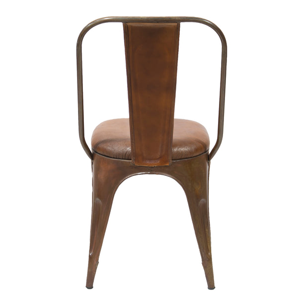 Industrial Metal Chair with Padded Brown Leather Seat