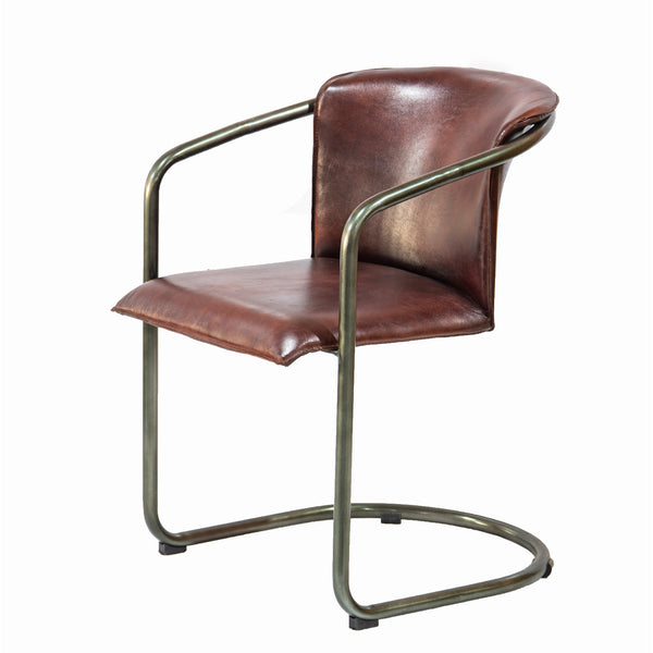 Industrial Metal Frame Chair with Leather Bucket Seat