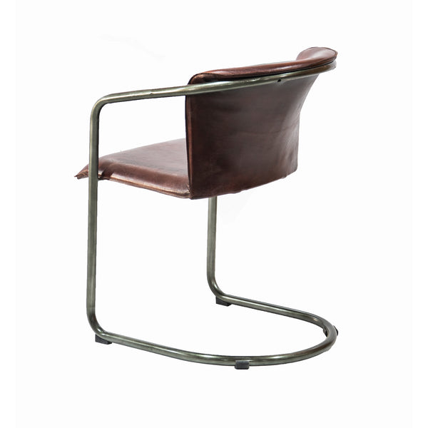 Industrial Metal Frame Chair with Leather Bucket Seat