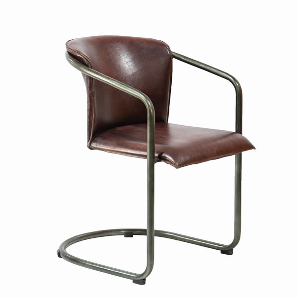 Industrial Metal Frame Chair with Leather Bucket Seat