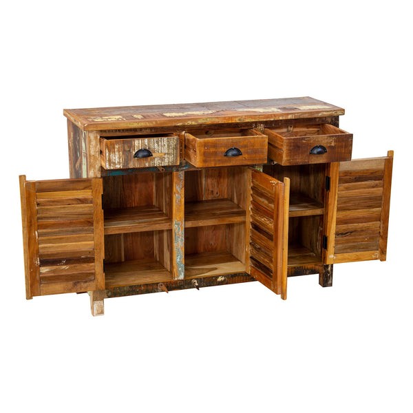 Marine Recycled 3 Drawer 3 Louvered Door Sideboard