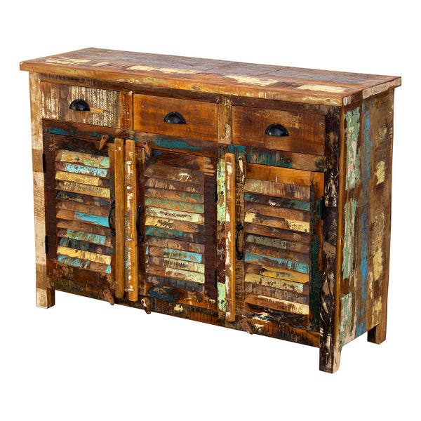 Marine Recycled 3 Drawer 3 Louvered Door Sideboard