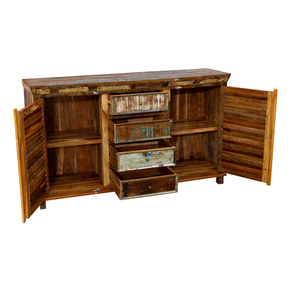 Marine Recycled 4 Drawer 2 Louvered Door Sideboard