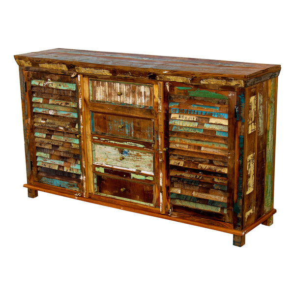 Marine Recycled 4 Drawer 2 Louvered Door Sideboard