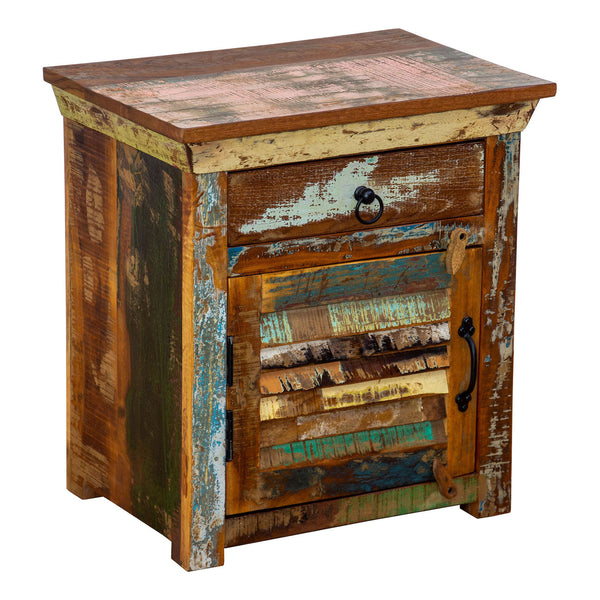 Marine Recycled 1 Drawer Bedside Cabinet with Louvered Door
