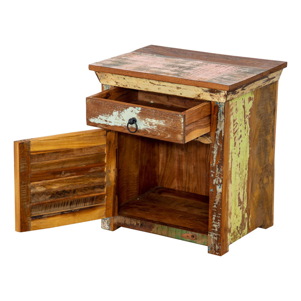 Marine Recycled 1 Drawer Bedside Cabinet with Louvered Door