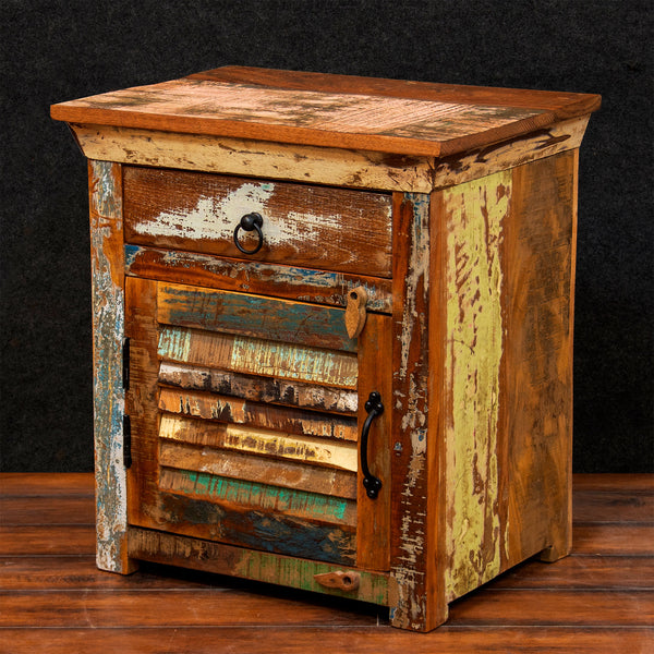 Marine Recycled 1 Drawer Bedside Cabinet with Louvered Door
